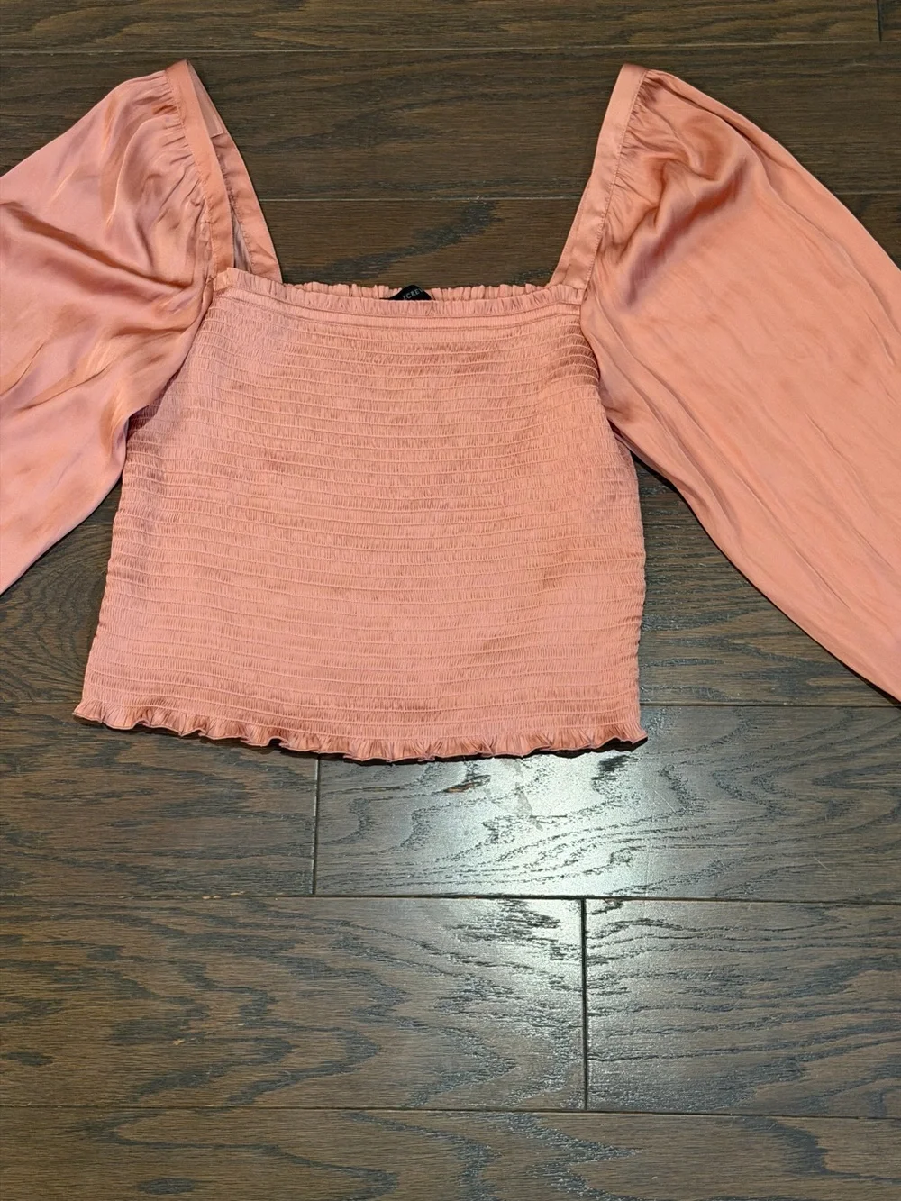 J. Crew Smocked Satin Puff Sleeve Crop Top Blouse Pink Size Medium